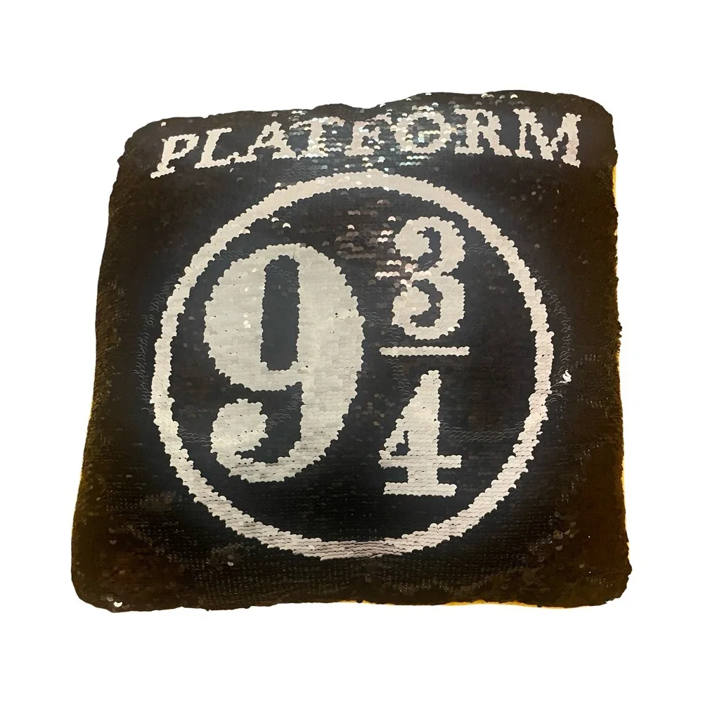 Harry Potter Platform 9 3/4 Reversible Sequin‎ Throw Pillow Black Silver 16x16